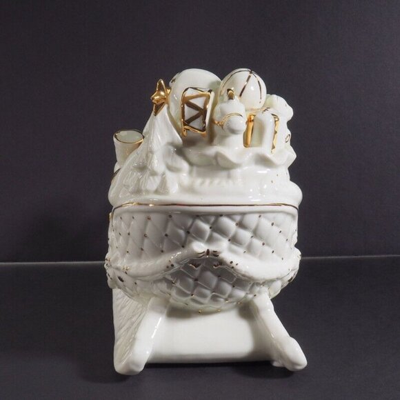 Vintage Musical Sleigh Baum Bros Santa Creamy White Gold Formalites - Picture 6 of 9